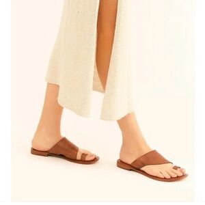 Free People San Antoni Brown Leather Slide Sandals